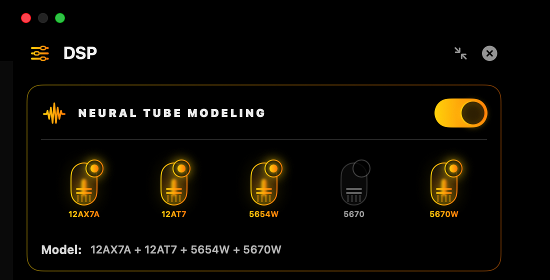 Neural Tube Modeling with 12AX7A, 12AT7, 5654W and 5670W selected
